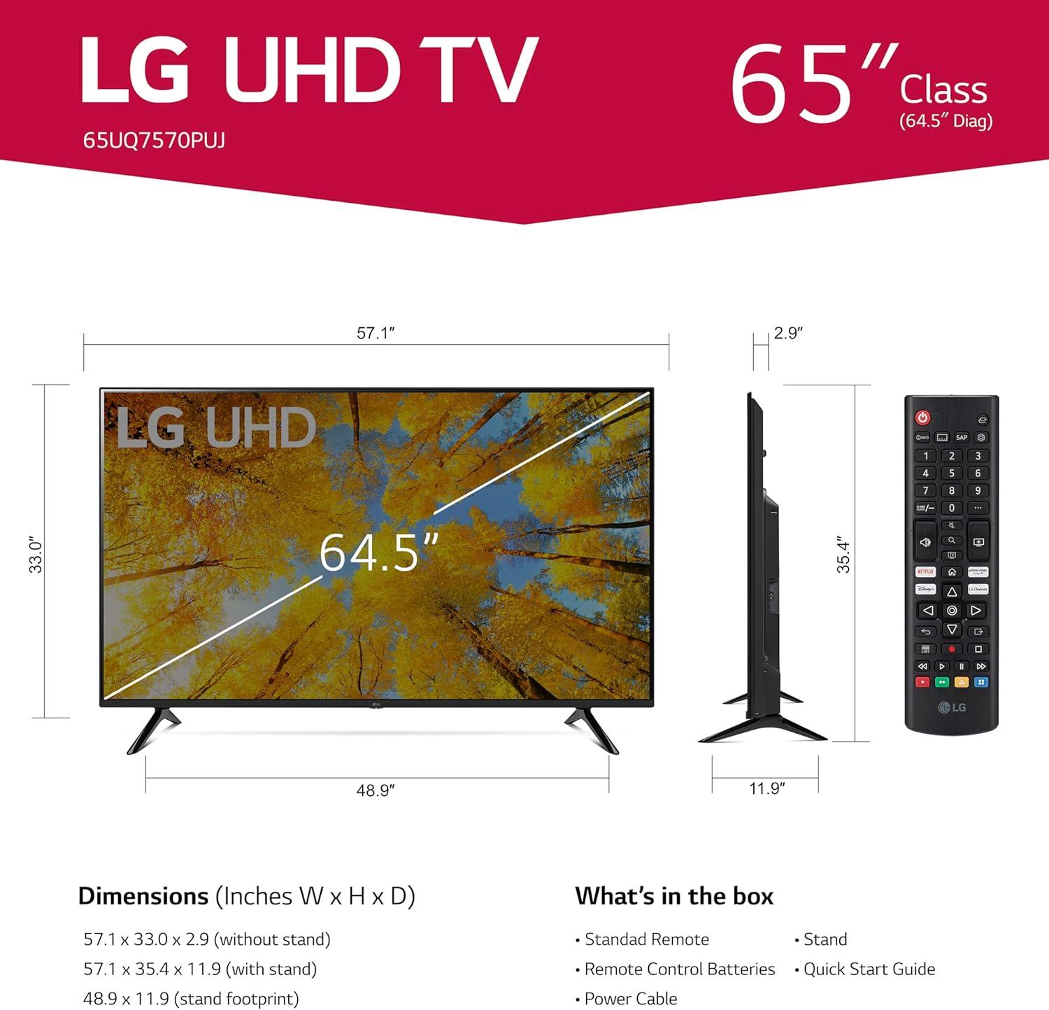imageLG 55Inch Class UQ7570 Series 4K Smart TV AIPowered 4K Cloud Gaming 55UQ7570PUJ 2022 Black65 inch