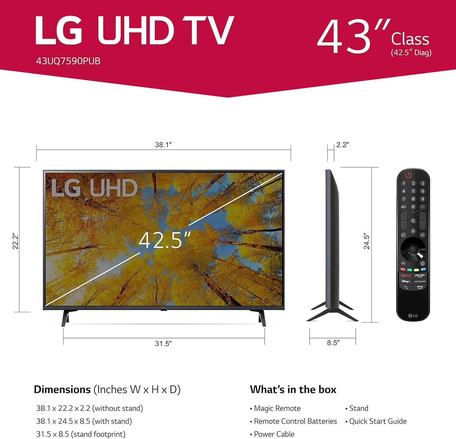 imageLG 75Inch Class UQ7590 Series 4K Smart TV AIPowered 4K Cloud Gaming 75UQ7590PUB 2022Grey43 inch