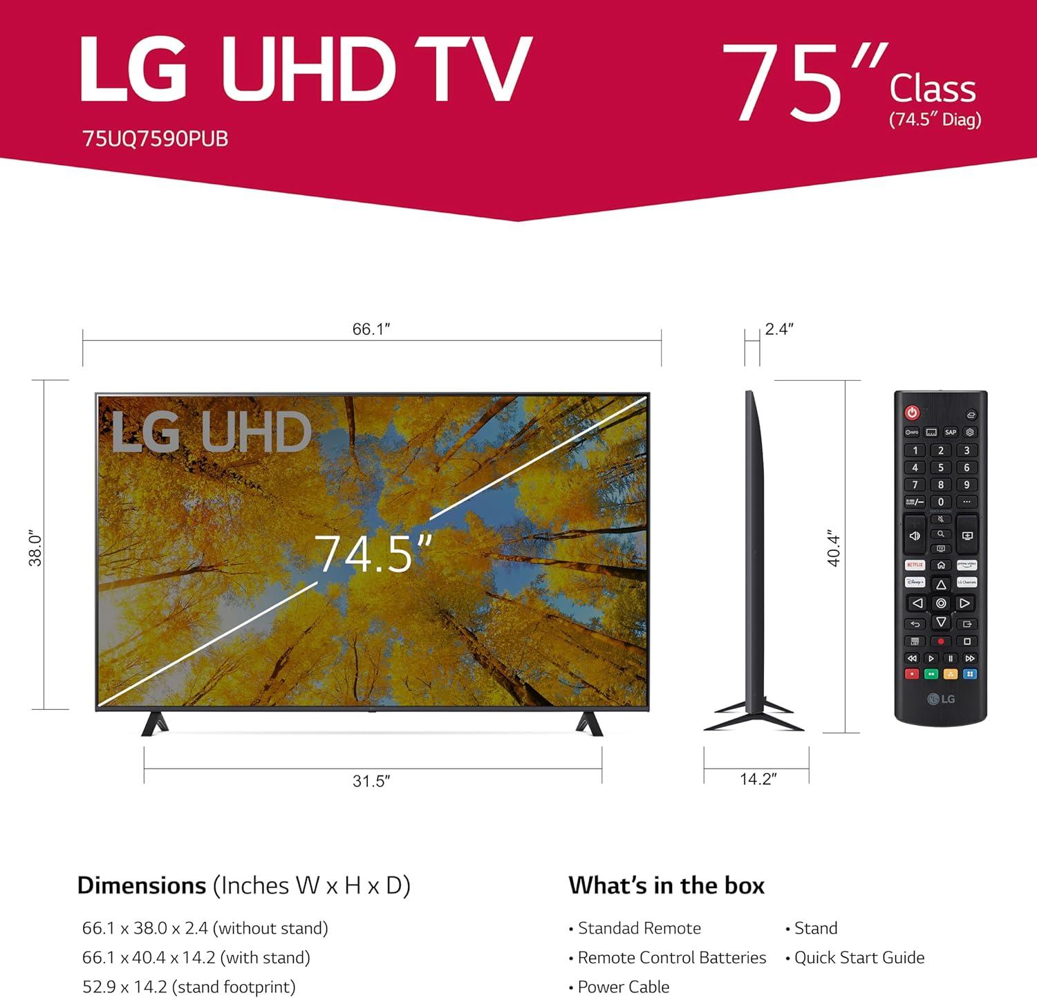 imageLG 75Inch Class UQ7590 Series 4K Smart TV AIPowered 4K Cloud Gaming 75UQ7590PUB 2022Grey75 inch