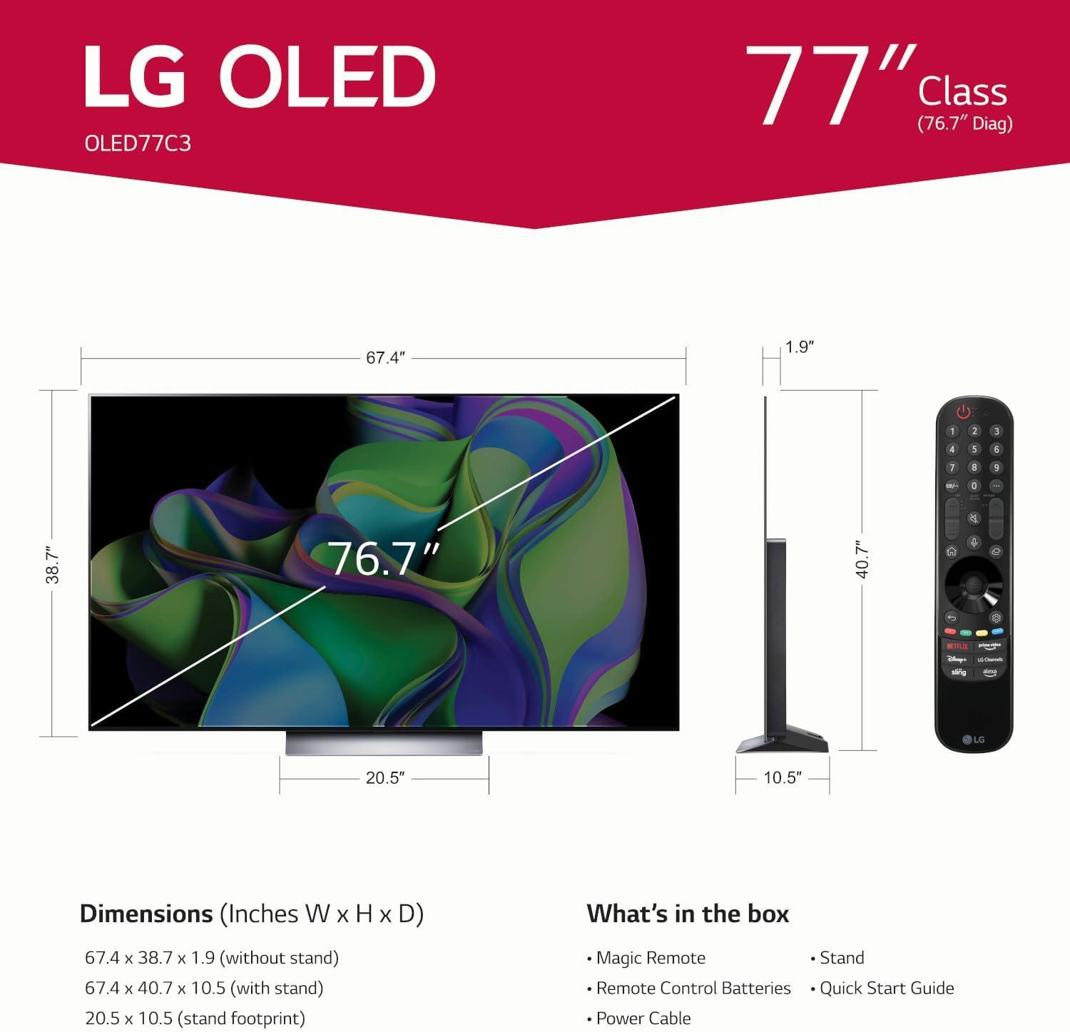 imageLG C3 Series 65Inch Class OLED evo 4K Processor Smart Flat Screen TV for Gaming with Magic Remote AIPowered OLED65C3PUA 2023 with Alexa Builtin77 inch