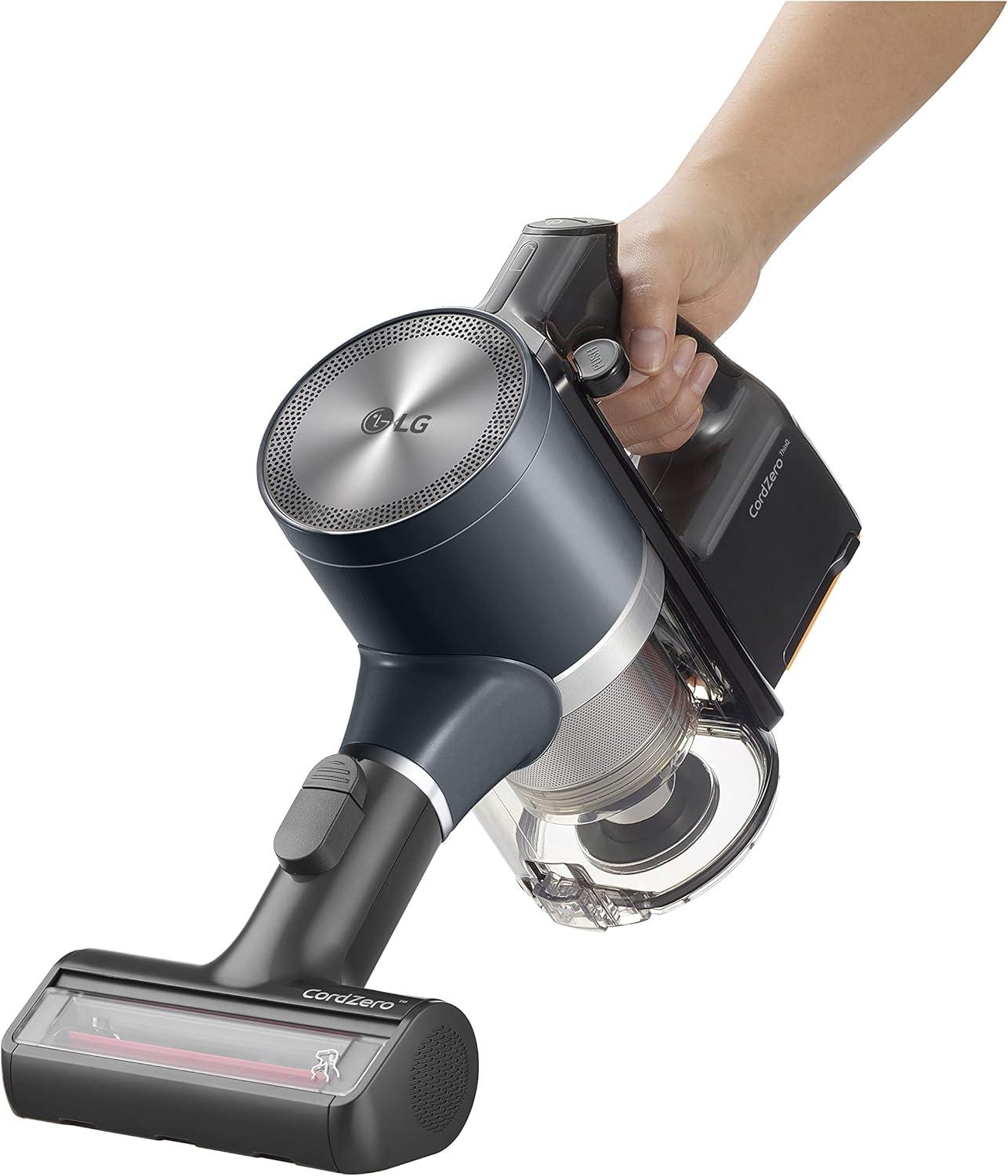 imageLG CordZero A937  Cordless Stick Vacuum Cleaner with AutoEmpty Base 120 Minute Runtime wExtra Rechargeable Battery Dual Floor Max Lightweight Powerful Cleaning for Carpet Hardwood Pet HairIron Grey A937kgms