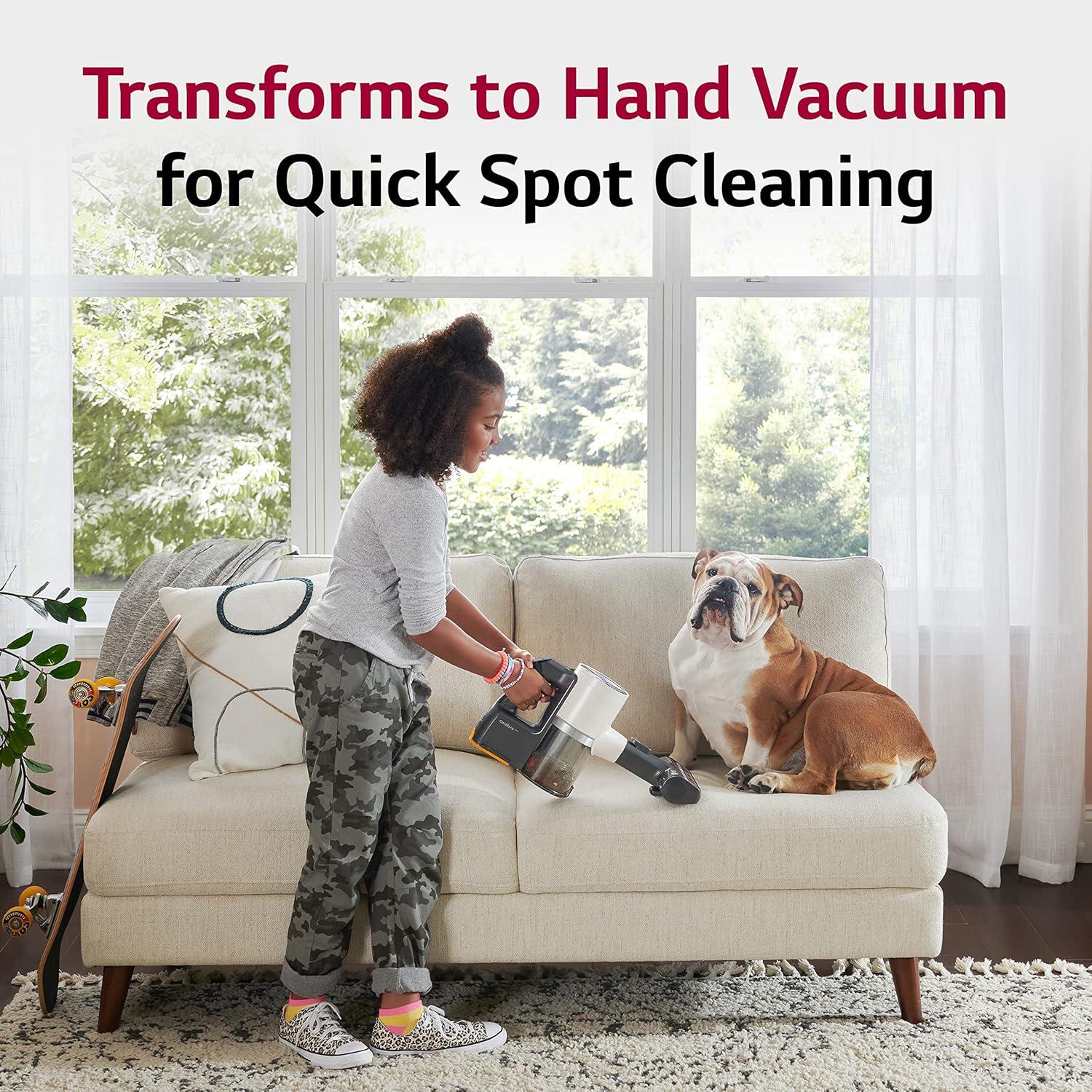 imageLG CordZero A937  Cordless Stick Vacuum Cleaner with AutoEmpty Base 120 Minute Runtime wExtra Rechargeable Battery Dual Floor Max Lightweight Powerful Cleaning for Carpet Hardwood Pet HairSand Beige A939kbgs