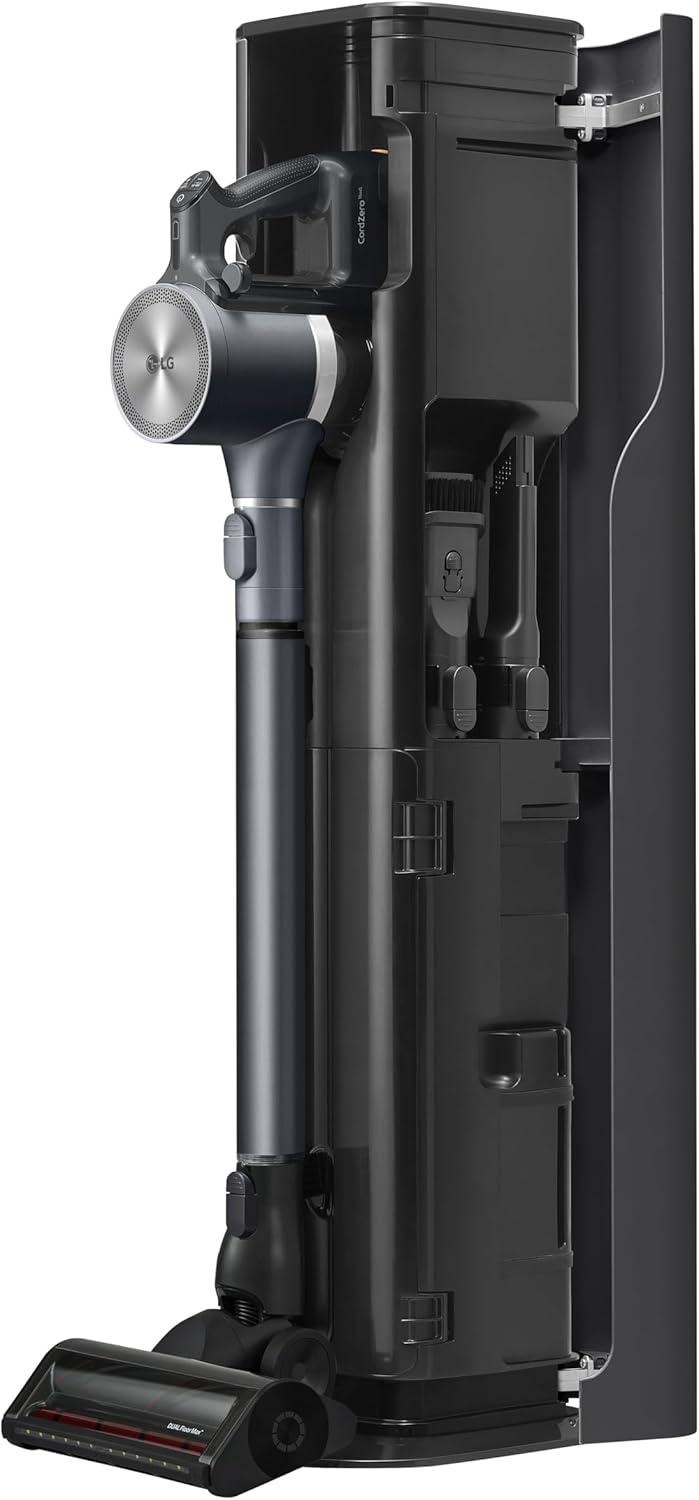 imageLG CordZero A937  Cordless Stick Vacuum Cleaner with AutoEmpty Base 120 Minute Runtime wExtra Rechargeable Battery Dual Floor Max Lightweight Powerful Cleaning for Carpet Hardwood Pet HairIron Grey A937kgms