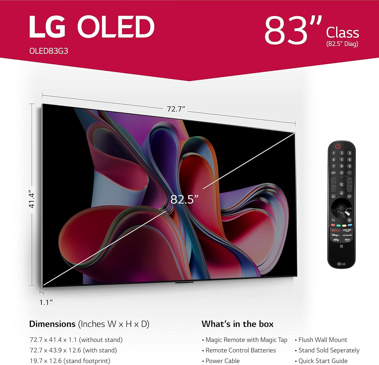 imageLG G3 Series 65Inch Class OLED evo 4K Processor Smart Flat Screen TV for Gaming with Magic Remote AIPowered Gallery Edition OLED65G3PUA 2023 with Alexa Builtin83 inch
