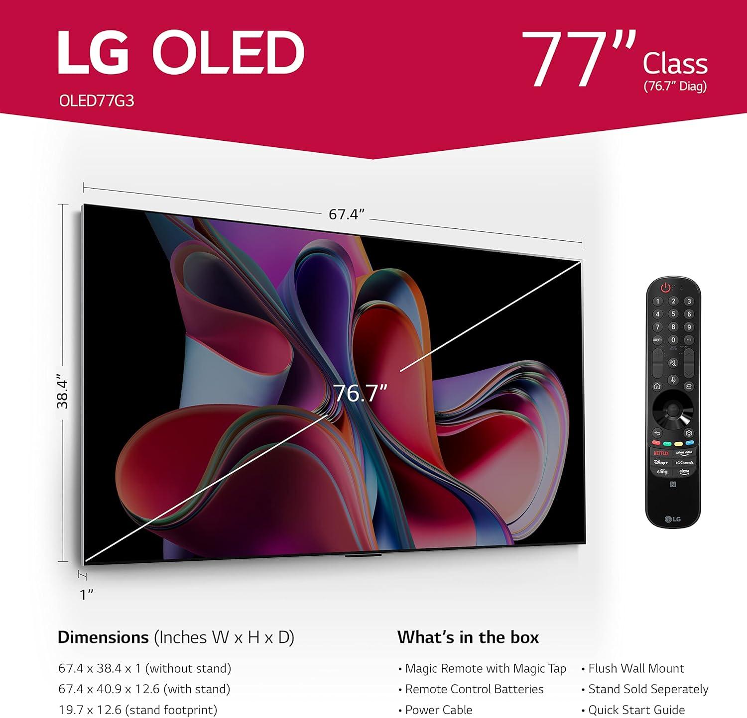 imageLG G3 Series 65Inch Class OLED evo 4K Processor Smart Flat Screen TV for Gaming with Magic Remote AIPowered Gallery Edition OLED65G3PUA 2023 with Alexa Builtin77 inch