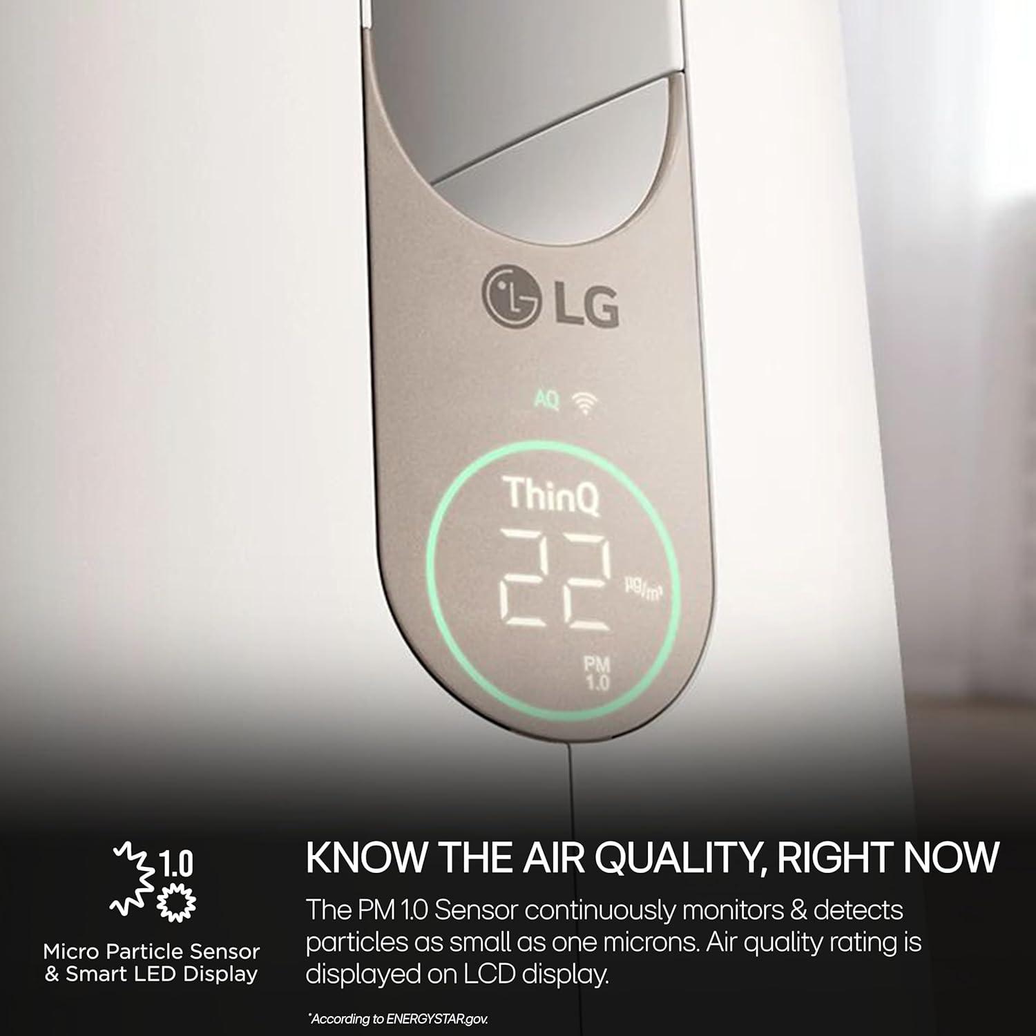imageLG PuriCare AeroTower Air Purifier Fan for Home Large and Small Room Bedroom with True HEPA Filter Multiple Airflow Options WiFi Air Quality Monitor Low Noise NanoFiberAeroTower NanoFiber