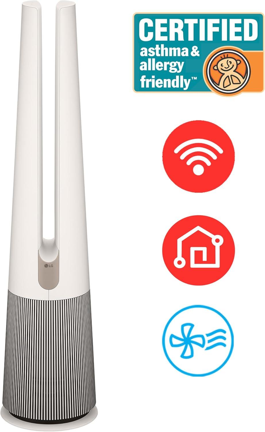 imageLG PuriCare AeroTower Air Purifier Fan for Home Large and Small Room Bedroom with True HEPA Filter Multiple Airflow Options WiFi Air Quality Monitor Low Noise NanoFiberAeroTower NanoFiber
