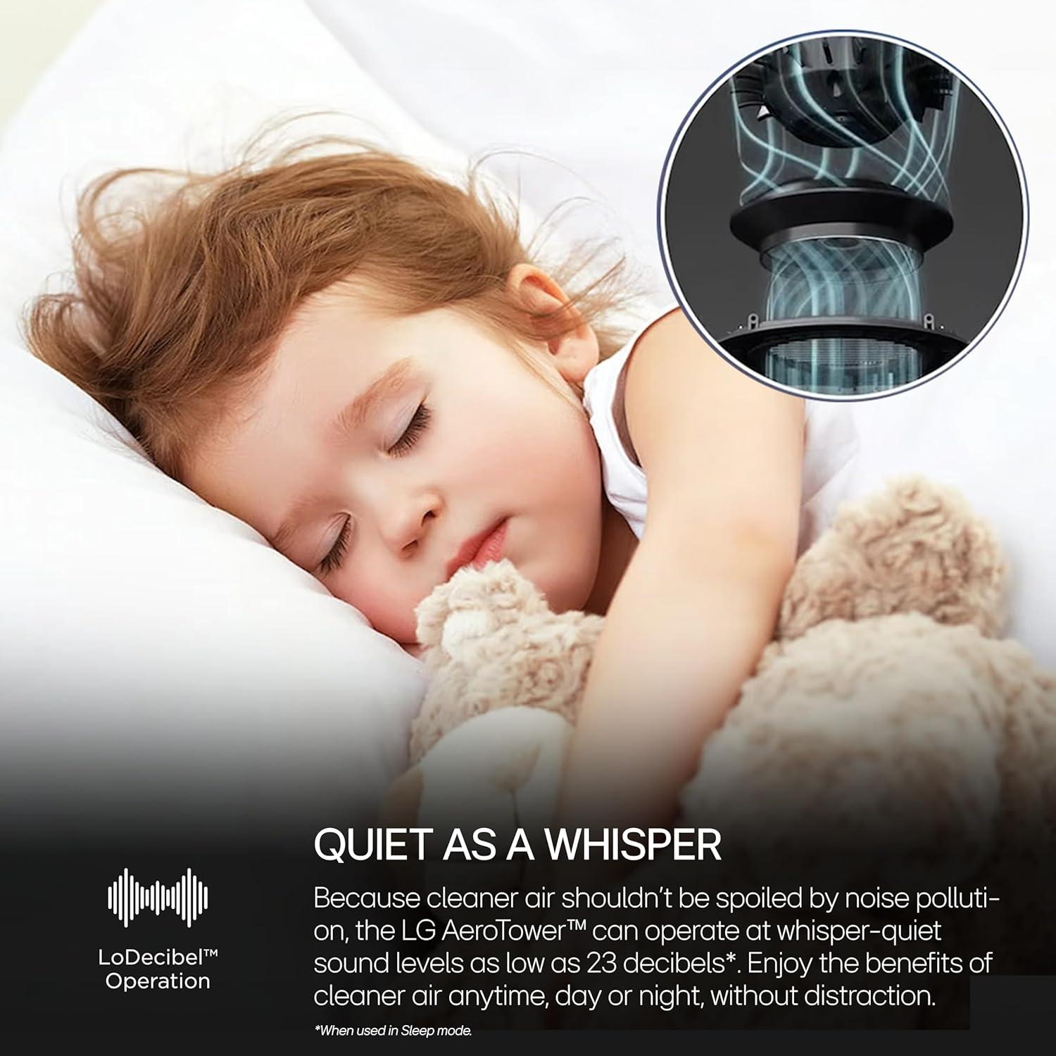 imageLG PuriCare AeroTower Air Purifier Fan for Home Large and Small Room Bedroom with True HEPA Filter Multiple Airflow Options WiFi Air Quality Monitor Low Noise NanoFiberAeroTower NanoFiber