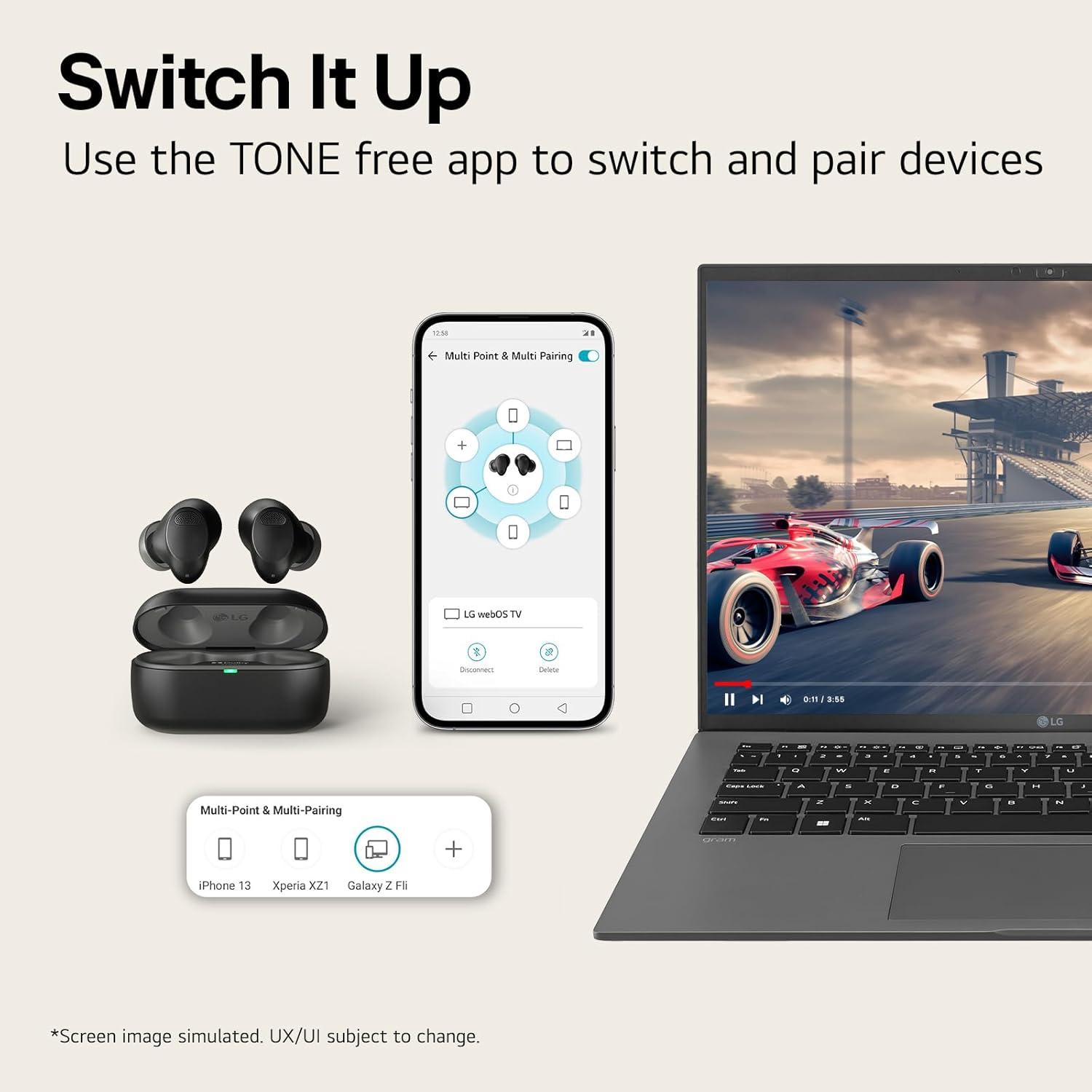 imageLG TONE Free True Wireless Bluetooth Sports Earbuds TF8  with Uvnano Charging Case IP67 Dust and Water Resistance Black SmallBlack T80