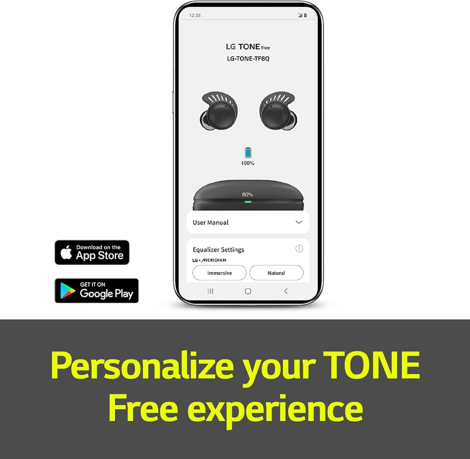 imageLG TONE Free True Wireless Bluetooth Sports Earbuds TF8  with Uvnano Charging Case IP67 Dust and Water Resistance Black SmallBlack TF8