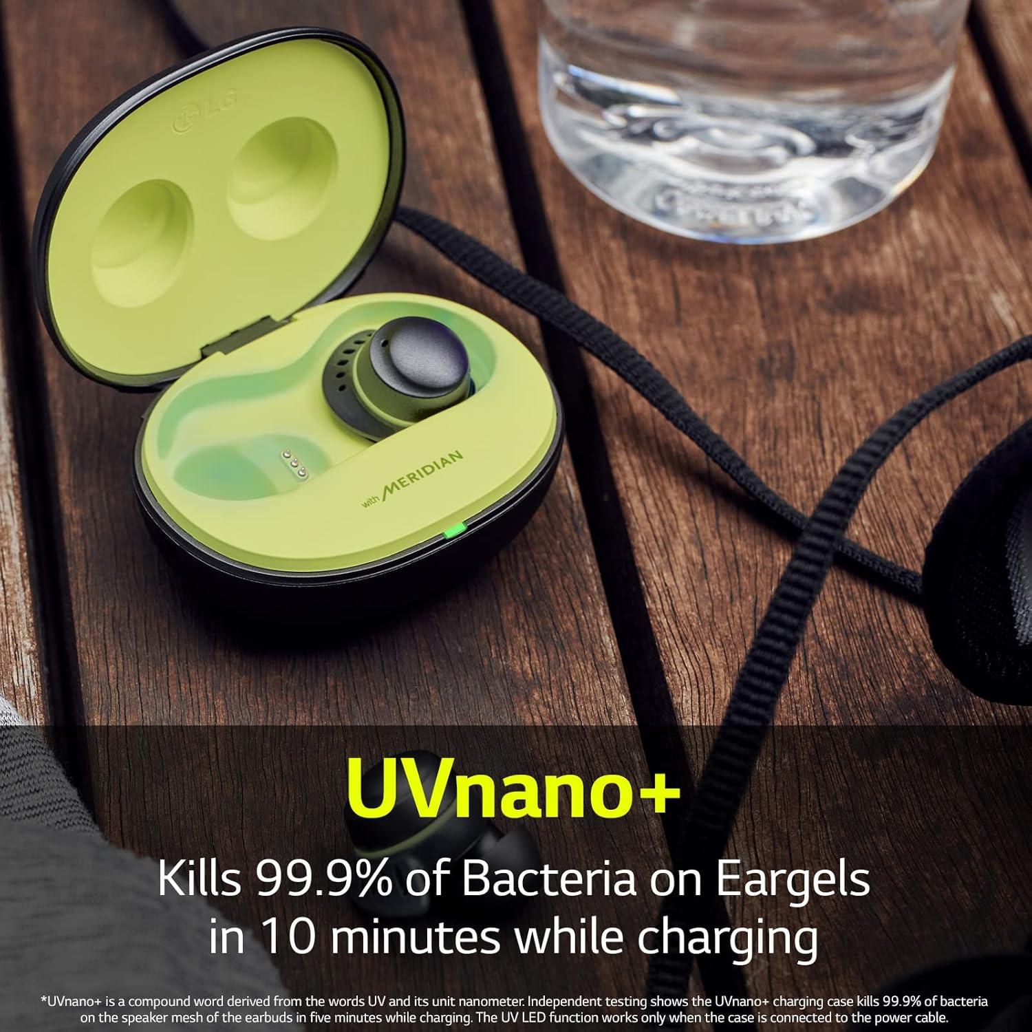 imageLG TONE Free True Wireless Bluetooth Sports Earbuds TF8  with Uvnano Charging Case IP67 Dust and Water Resistance Black SmallBlack TF8