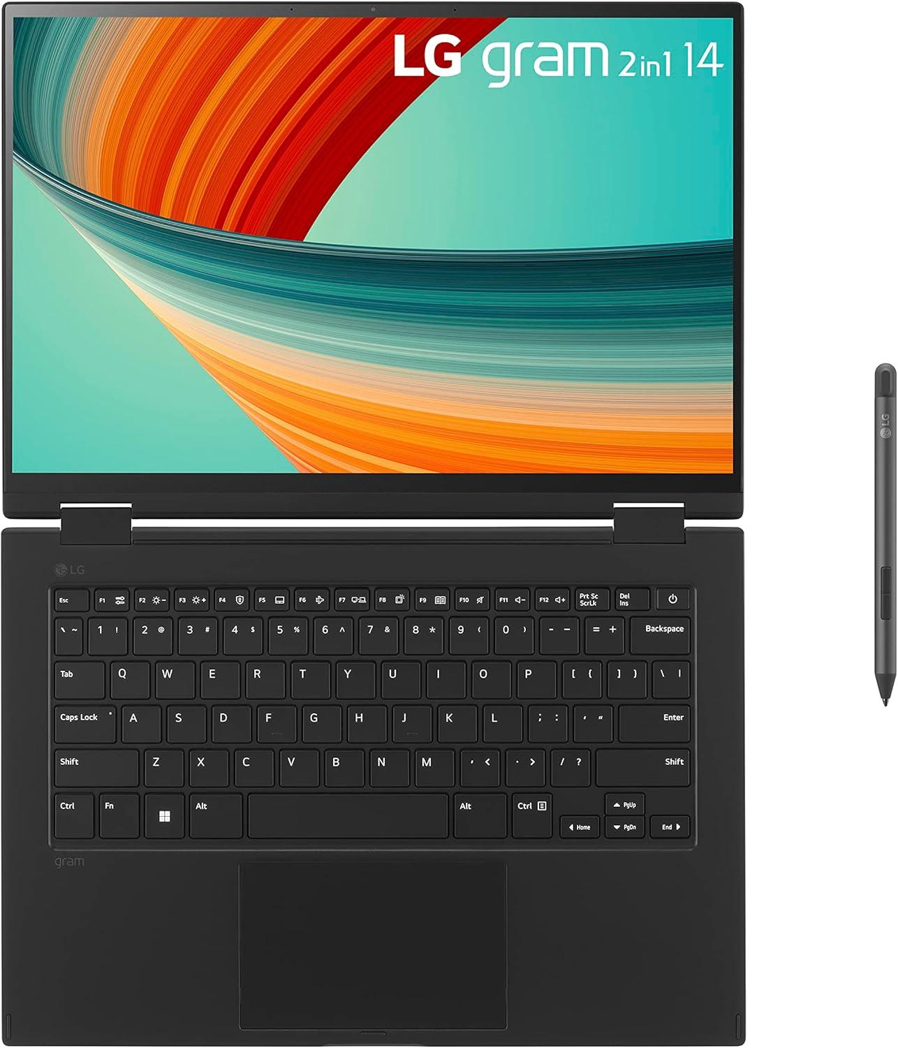 imageLG gram 14 2in1 Lightweight Laptop Intel 13th Gen Core i7 Evo Platform Windows 11 Home 32GB RAM 1TB SSD BlackBlack