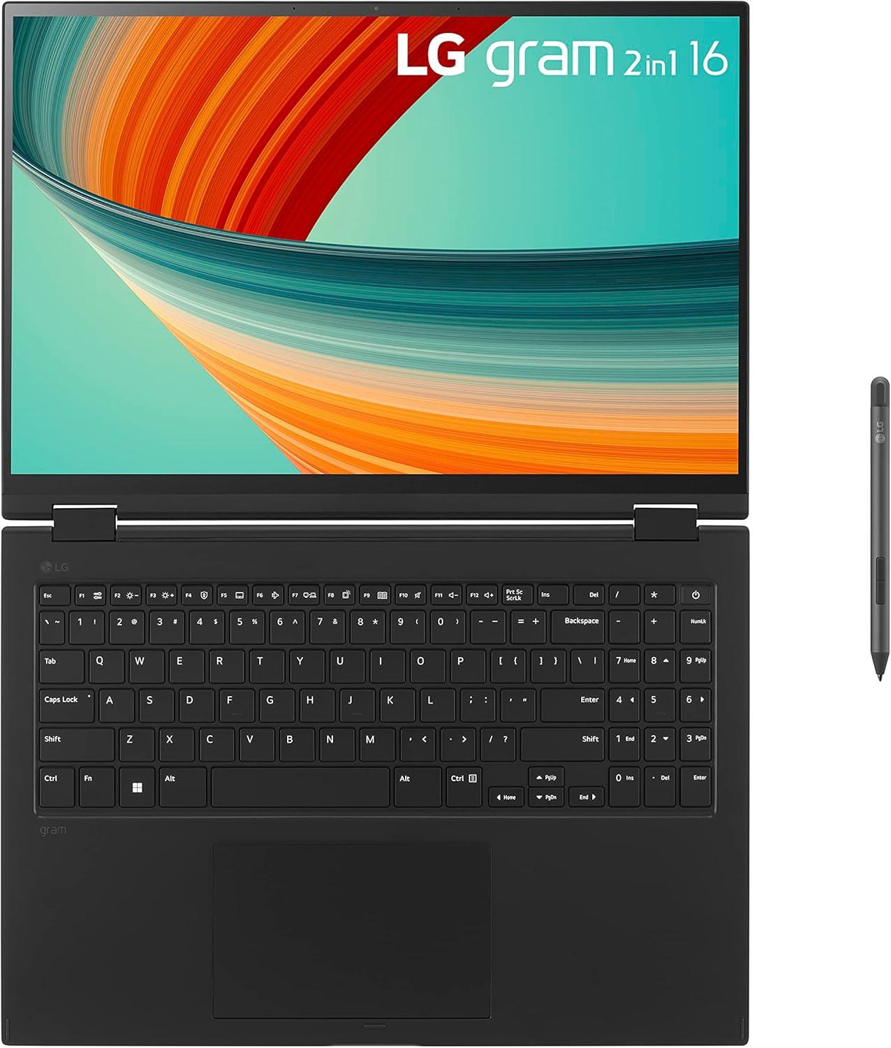 imageLG gram 16 2in1 Lightweight Laptop Intel 13th Gen Core i7 Evo Platform Windows 11 Home 16GB RAM 512GB SSD BlackBlack