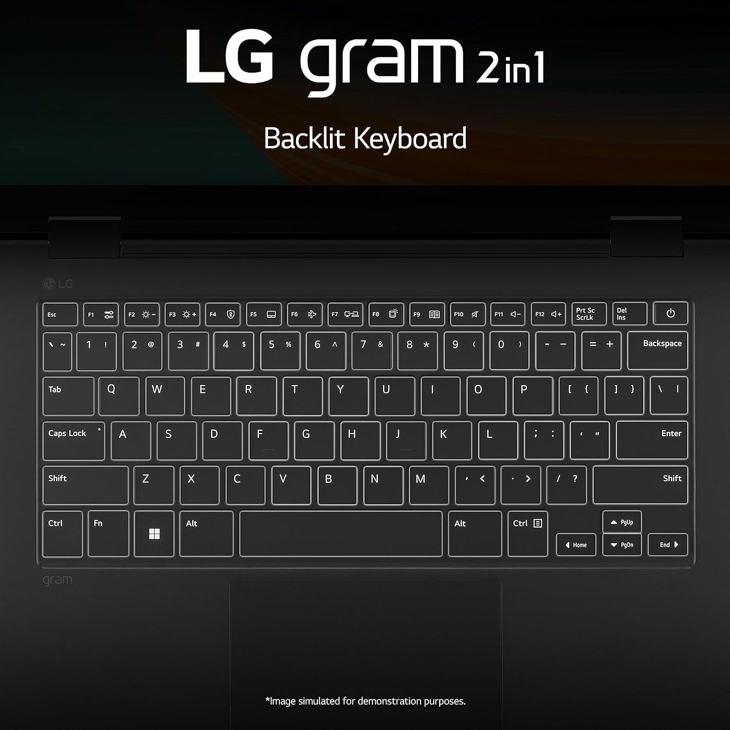 imageLG gram 16 2in1 Lightweight Laptop Intel 13th Gen Core i7 Evo Platform Windows 11 Home 16GB RAM 512GB SSD BlackGray