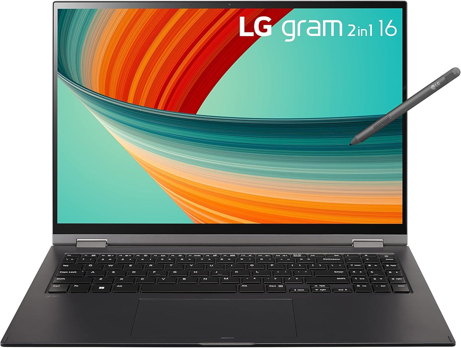 imageLG gram 16 2in1 Lightweight Laptop Intel 13th Gen Core i7 Evo Platform Windows 11 Home 16GB RAM 512GB SSD BlackGray