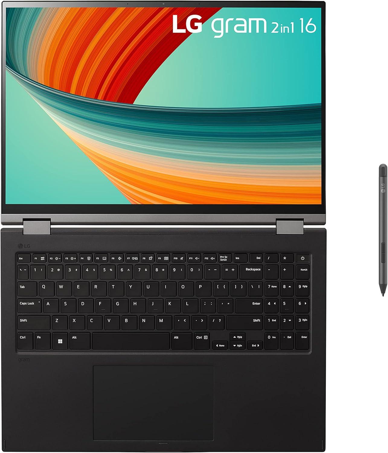 imageLG gram 16 2in1 Lightweight Laptop Intel 13th Gen Core i7 Evo Platform Windows 11 Home 16GB RAM 512GB SSD BlackGray