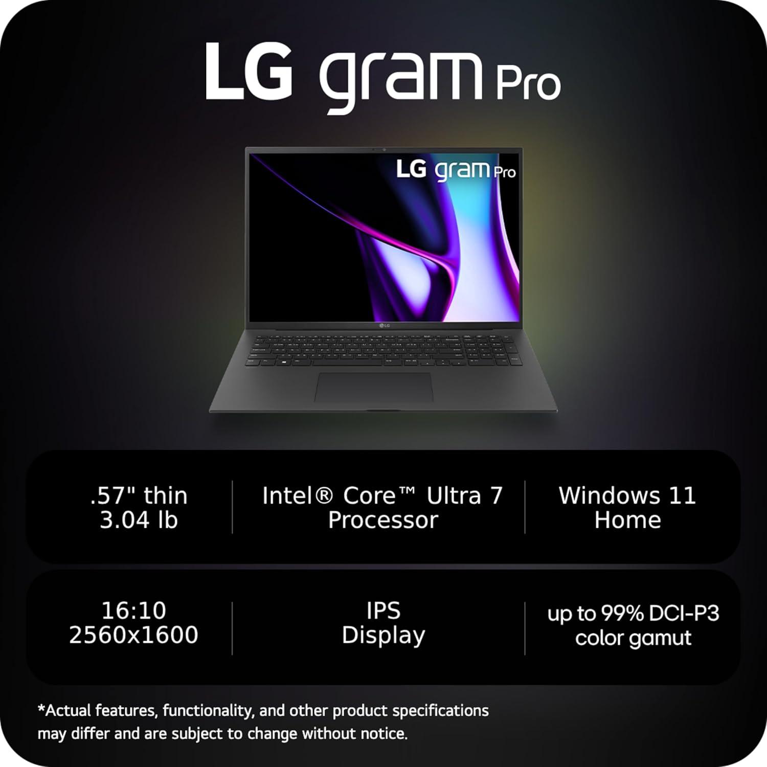 imageLG gram 17 Lightweight Laptop Intel 13th Gen Core i7 Evo Platform Windows 11 Home NVIDIA RTX3050 4GB GPU 32GB RAM 2TB SSD BlackIntel Ultra 7