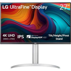 imageLG 27UP650KW 27inch Ultrafine 4K UHD 3840 x 2160 IPS Computer Monitor 60Hz 5ms DisplayHDR 400 Reader Mode Flicker Safe HDMI DisplayPort TiltHeightPivot Adjustable Stand White27inch and HDMI
