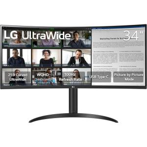 imageLG 34WR55QKB 34inch UltraWide WQHD 3440 x 1440 Curved Computer Monitor 100Hz 5ms HDR10 Reader Mode HDMI DisplayPort USB TypeC TiltHeight Adjustable Stand Black