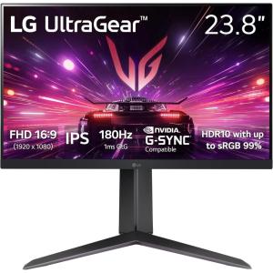 imageLG 24GS65FB 24inch Ultragear Full HD 1920 x 1080 IPS Gaming Monitor 180Hz 1ms NVIDIA GSync Compatible AMD FreeSync HDR10 HDMI DisplayPort TiltHeightPivot Adjustable Stand Black