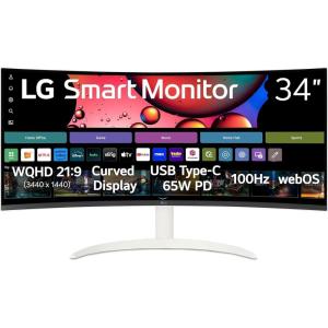 imageLG 34SR63QAW 34 inch Smart Curved Monitor with Streaming TV QHD 1440p UltraWide Screen USB TypeC 65W PD 1800R webOS HDR10 100Hz Builtin Speaker AirPlay2 Screen Share Bluetooth White