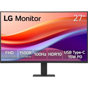 imageLG 24U421AB 24inch Full HD 1920 x 1080 Curved Computer Monitor 100Hz 5ms HDR10 3Side Borderless Switch HDMI USB TypeC 15W PD Tilt Slim Stand Black27 Inch